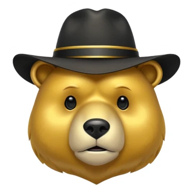 Oso dorado con sombrero negro  elegante y moño negro triste animatronico sticker