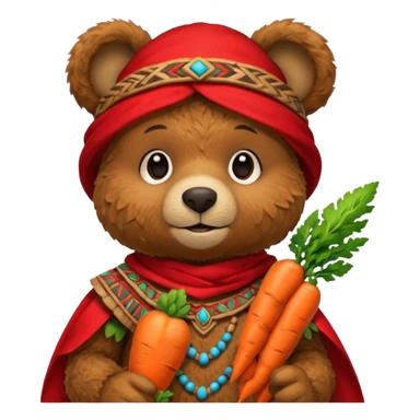 teddy bear Upper eat carrot , wearing red mayan ancient custome, half body sticker