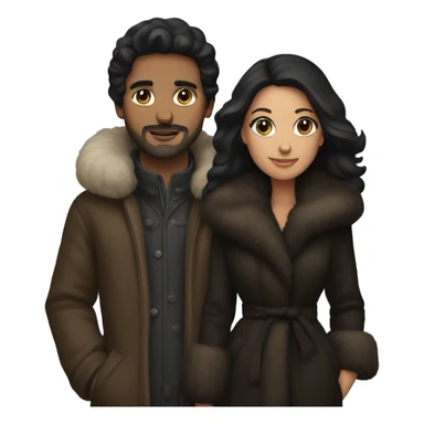 Dark haired couple in long fur coats sticker