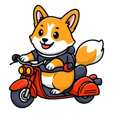 smiling corgi riding a motorcycle sticker