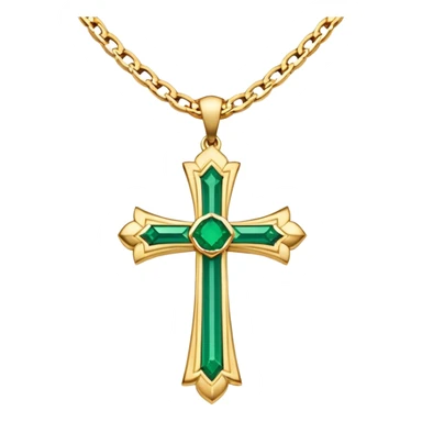 Gold cross necklace with emerald in middle sticker