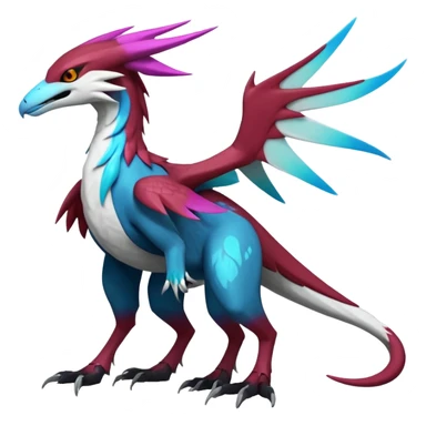 Colorful scaly flurry bioluminescent dark gloomy ghoulish spooky dull dusky translucent neon edgy cool dark edgy Latias-Sergal-Vernid-Lombax-Renamon-Zeraora-Bastet-Fakémon-hybrid-fusion-creature, full body sticker