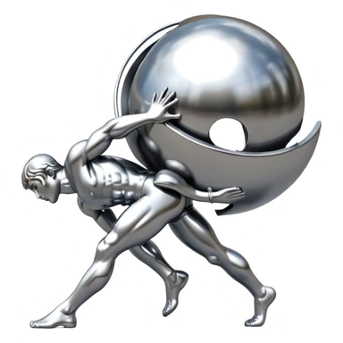 sorayama Sisyphus carrying big sphere on his back sculpture sticker