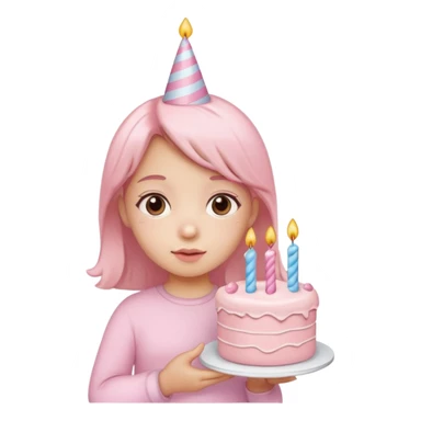 birthday girl emoji with cute baby pink font and a cake sticker