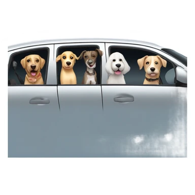 6 dogs in a Prius sticking their heads out of the window with a bald man in his 50’s who likes adventure driving the car sticker