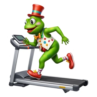 a frog running on the treadmill with the clown shoes and clown face a frog is a little bit fat sticker
