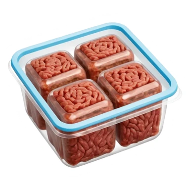 A 3D cartoon pack of minced meat wrapped in transparent plastic, supermarket-style packaging, top angle, Memoji-style. sticker