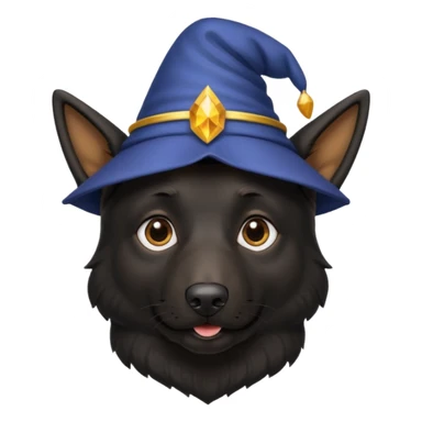 all black german shepherd face wearing a wizard hat sticker