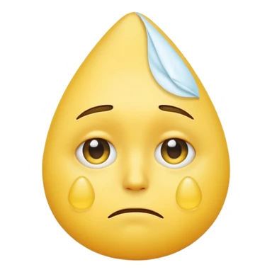 yellow emoji face with sad expression, large teardrop under one eye, white tissue wiping the tear held close to the face, clean white background sticker