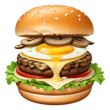 Burger with egg, mushrooms, carmelized onions, and truffle aioli  sticker