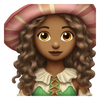 beautiful moody pastoral circus elf with long brown hair with beach waves, and brown eyes fair/medium skin sticker