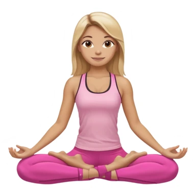 Mujer color de piel moreno clara, con cabello balayage rubio con castaño suelto y lacio y largo usando un top rosa deportivo y leggins deportivo rosa en una pose de yoga sentada, viendo hacia enfrente con ojos negros y sonriendo sin mostrar los dientes sticker