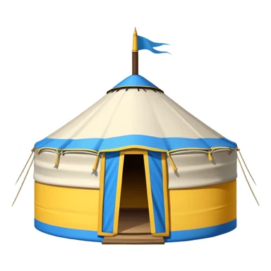 Mongolian yurt tent home, simplified emoji style with bold outlines and bright colors, cartoon style round tent sticker