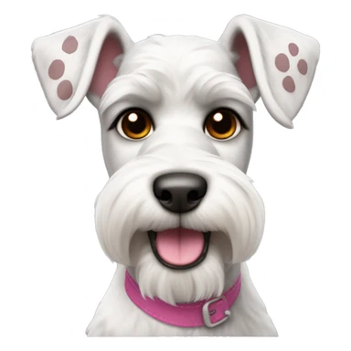 White Schnauzer dog with brown ears and a nose with pink and black spots sticker