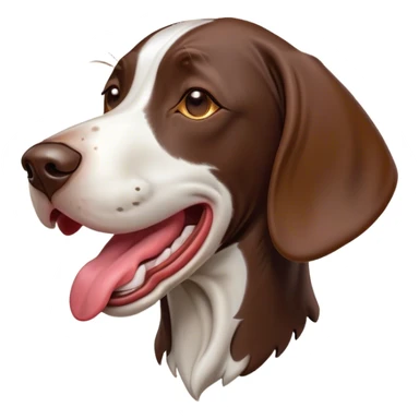 Cinematic Comical German Pointer Dog Portrait Emoji, Head tilted dramatically while yawning exaggeratedly, sleek brown and white coat with subtle spots, Simplified yet hilariously adorable features, highly detailed, glowing with an almost sarcastic glow, high shine, a mix of lazy and disinterested, stylized with a touch of playful whimsy, bright and alert but with a hilariously bored expression, soft glowing outline, capturing the essence of a mischievous yet overly dramatic dog, so meme-worthy it feels like it could leap off the screen and sarcastically demand attention, perfect for the internet's next viral meme! sticker