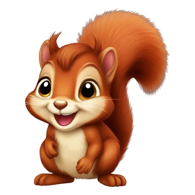 Cute baby red squirrel face smiling with bushy tail, whole squirrel sticker