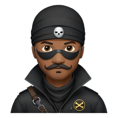 african-american mustache mercenary black asymmetrical eyepatch ninja hacker terminal command center sticker