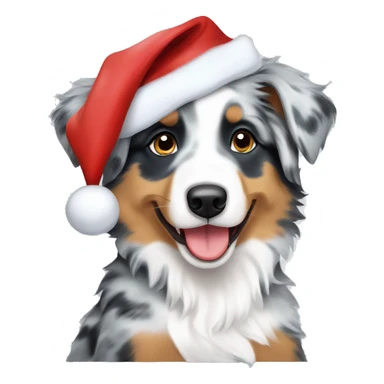 a blue merle australian shepherd puppy in a santa hat sticker