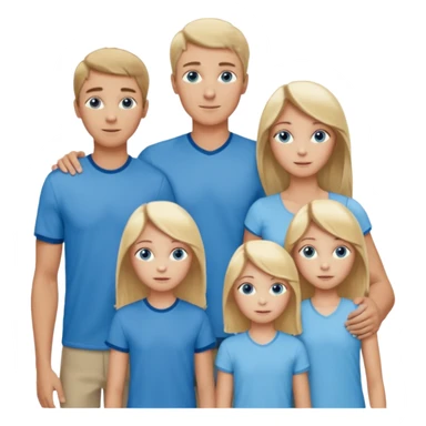 Familie: alle blauäugig, lang und schlank, Vater, Mutter( blond), zwei Mädchen( , 18-jährige hat braune Haare, 13 jährige hat blondes Haar), 2 Jungs( 9 und 6, der 9 Jährige hat dunkelblondes/braunes Haar, große blaue Augen, der 6 jährige ist hellblond und ziemlich frech).  sticker