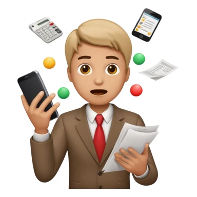 an emoji that depicts a product manager juggling work with panic sticker