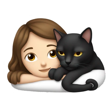 Girl with brown hair sleeping with black and white cat sticker