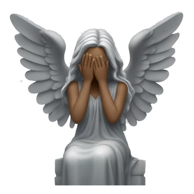 gray statue of angel in long dress with wings. Her hands are covering her eyes like she's crying sticker