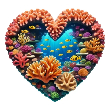 Cinematic Realistic Heart Reef Landscape Emoji, depicted with a naturally heart‚Äêshaped coral formation in vibrant marine hues, rendered with detailed underwater textures and luminous lighting. sticker