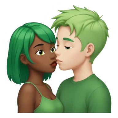 Black girl with green hair kissing white boy sticker