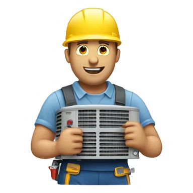 HVAC man working on condenser unit  sticker