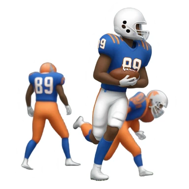 White tight end wearing #89 catching a football wearing blue and orange sticker