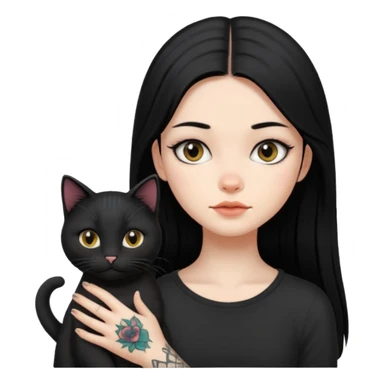 girl with long black  straight hair and small tattoo and a Black haired cat  sticker