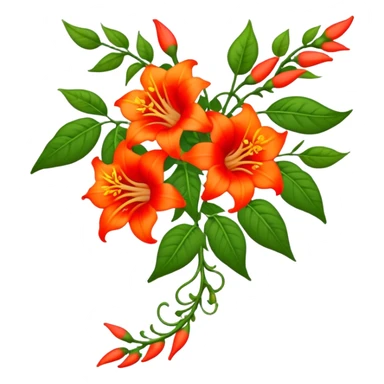 big bouquet Trumpet Vine, luxuriant, stem, leaf sticker