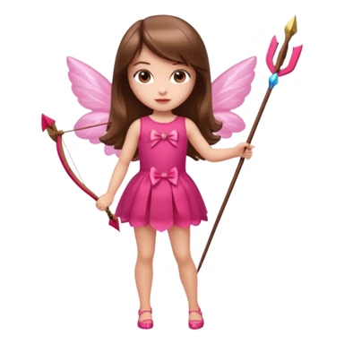 Hada de piel clara cupido pequeña  de cabello largo lacio castaño con flequillo y ojos cafés  vestida con algo sensual semitransparente corto color blanco o rojo con 1 arco y una sola flecha que combinen y labios rositas tipo Barbie pero en hada cupido de cuerpo completo de pies a cabeza   sticker