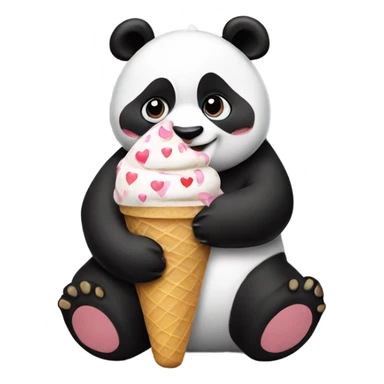 Panda eating ice cream with heart shirt  sticker