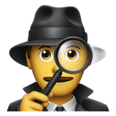mesteryous detective in a dark suite and black hat holding a magnifying glass sticker