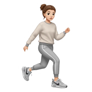 Chica blanca, pelo castaño recogido con pelos fuera, jersey de invierno y nike Nicki sticker