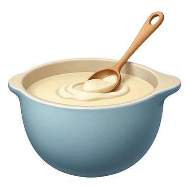 a cream ceramic mixing bowl with a wooden spoon stirring sticker