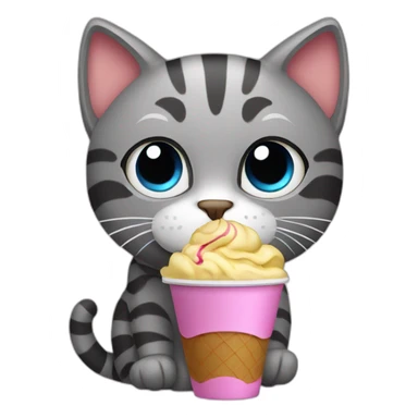 cat eating ice cream and holding coffee sticker