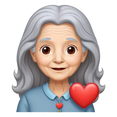 Happy old lady with long hair, heart thought bubble sticker