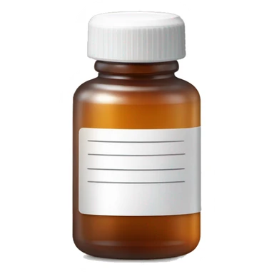 Singular Amber colored pill bottle with a plain white label filled halfway with liquid sticker
