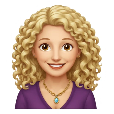 femme 60 ans cheveux blonds long très bouclés yeux marrons sourir sticker