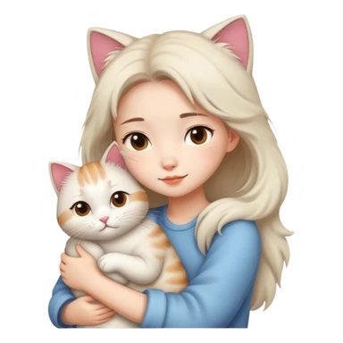 chinese fashion girl hugging  cat sticker