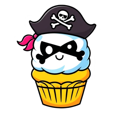 cupcake pirate with eye patch and pirate hat sticker