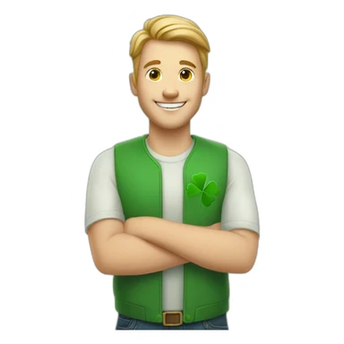 happy whitte man with four-leaf clover in his hand sticker