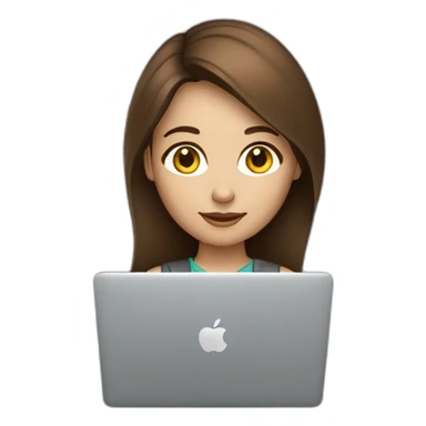 Beautiful programmer girl with brown hair working with MacBook sticker