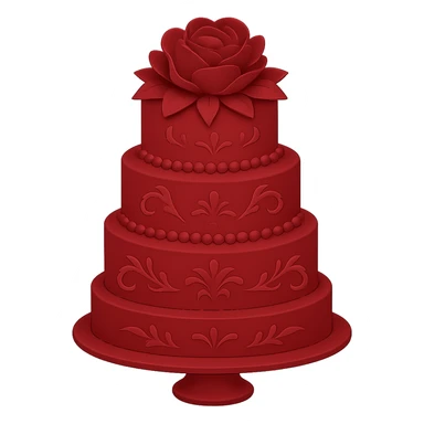 Remove gold accents from the red wedding cake with floral decorations. Keep the background transparent. The original style is emoji style, so maintain a simple and concise emoji-like appearance. sticker