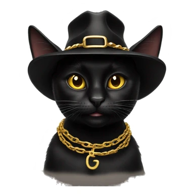 Black cat with LA fitted hat on and gold chains sticker