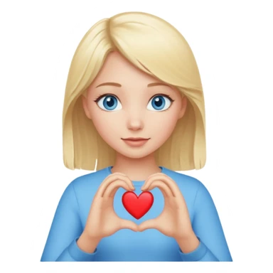 Blonde girl blue eyes making heart sign with hands sticker