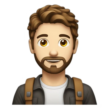 Boy developer with brown hair and beard and laptop sticker