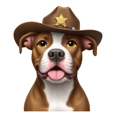 Brown and white pit bull wearing sheriff cowboy hat sticker